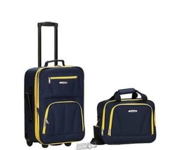 Rockland-2-Piece Luggage Set Navy Blue Zipper Pockets Fully Lined Durable - £44.65 GBP