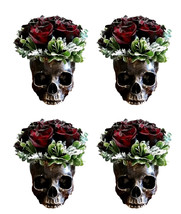 Pack Of 4 Day Of The Dead Skull Planters Bowls 7&quot;L Bronze Finish Decor Accent - £75.04 GBP