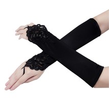 Satin Lace Fingerless Above Elbow Length Wedding Party Evening Gloves - $9.98