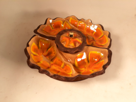 Vintage Mid Century California Pottery Chip and Dip Set on Lazy Susan - $36.12