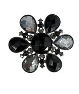 Vintage Black Gray Rhinestone Floral Brooch Gunmetal Tone Statement Pin 3.5 Inch - $27.00