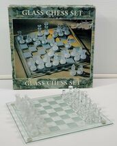 *N) Glass Chess Set and Board with Clear &amp; Frosted Game Pieces 10" x 10" - $19.79