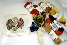 Inge&#39;s Needle Art Needlepoint Canvas Started  Design 7&quot; X 7&quot; Plus Yarn - £15.17 GBP