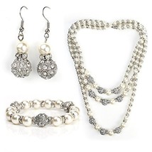 Timeless Faux Pearl &amp; Crystal Set, 3-Strand Necklace, Earrings &amp; Bracelet - £79.07 GBP
