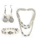 Timeless Faux Pearl &amp; Crystal Set, 3-Strand Necklace, Earrings &amp; Bracelet - $99.99