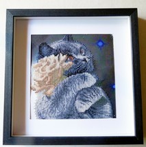 Diamond Art Painting COMPLETED HANDMADE Cat and Rose Canvas 12” x 12&quot; NEW - £29.56 GBP