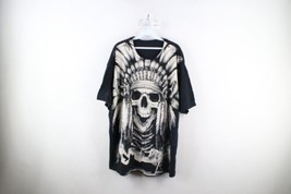 Vintage Y2K Streetwear Mens 4XL Faded Skeleton Skull Indian Short Sleeve T-Shirt - £39.38 GBP