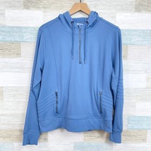 Athleta Venice Moto Tech Hoodie Sweatshirt Blue 1/4 Zip Stretch Womens L... - $59.39