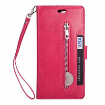 Leather Card Holding Zipper Case w/Strap for iPhone 7/8/SE2/SE3 HOT PINK - £7.40 GBP