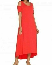 ISAAC MIZRAHI LIVE! Cold Shoulder Hi-Low Hem Maxi Dress SUNSET CORAL XX-... - $14.06
