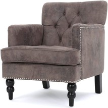 Medford Brown Tufted Club Chair, Fabric Accent Chair with Studded Nailhead - £235.50 GBP