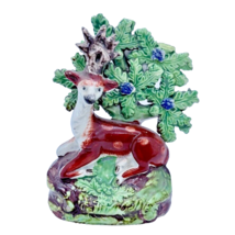 Early Staffordshire Pottery Figurine Pearlware Deer Stag Bocage Antique Georgian - $173.25