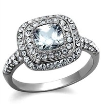 2Ct Cushion Cut Simulated Diamond Double Halo Stainless Steel Wedding Ring - £50.87 GBP