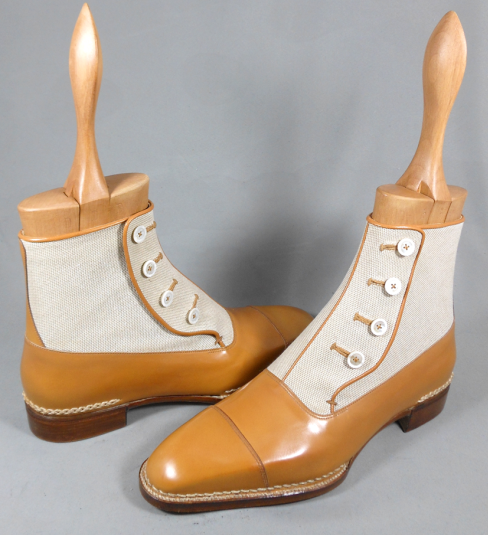 Men Two Tone Tan Cape Toe White Suede Genuine Leather Buttons Boot US 7-16