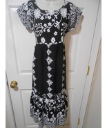 Shein High Midriff belted Flowing Dress Size Lg Black &amp; White SS New w/ ... - $14.84