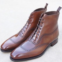  New Handmade Pure Leather High Ankle Brown Leather Boot For Men&#39;s - £122.29 GBP