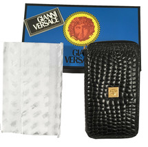 NEW IN BOX Vintage 90&#39;s Gianni Versace Faux Crocodile Large Zipper Wallet  Black - £343.65 GBP