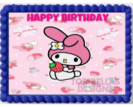 Kawaii Pink Bunny Birthday Image Edible Cake Cupcake Topper Frosting Sheet - £11.32 GBP+