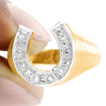 14k Yellow Gold Plated 0.20Ct Round Lab-Created Moissanite Horseshoe Men&#39;s Ring - £104.84 GBP