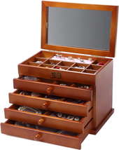 Wooden Jewelry Box with Mirror for Woman, Solid Wood Jewelry Organizer Box for S - £38.98 GBP