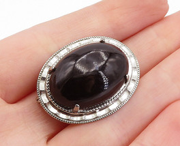 925 Sterling Silver - Vintage Cabochon Cut Black Onyx Oval Brooch Pin - BP1156 - £23.90 GBP