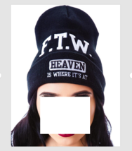 UNIF Beanie Hat Black Unisex F.T.W. Heaven is where it&#39;s at Dolls Kill New - £19.75 GBP