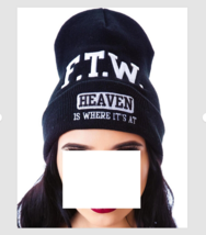 UNIF Beanie Hat Black Unisex F.T.W. Heaven is where it&#39;s at Dolls Kill New - $24.74