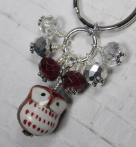 Brown Owl Cluster Keychain Ceramic Crystal Beaded Handmade Split Key Ring New - £11.65 GBP