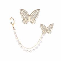 Fashion Gift Party Pearl Jewelry Ear Clip Rhinestone Earring Butterfly Clip Earr - £8.63 GBP+