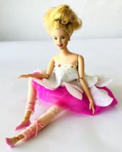 Altered Barbie Doll Ballerina in Flower Petal Tutu &amp; Pink Tights with Toe Shoes - £17.39 GBP
