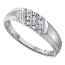 10k White Gold Mens Round Channel-set Diamond Diagonal Triple Row Wedding Band - $139.00