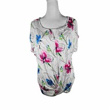 Apt 9. Women&#39;s Floral TShirt Blouse Short Sleeve Size Large Pink Blue Green - $11.31