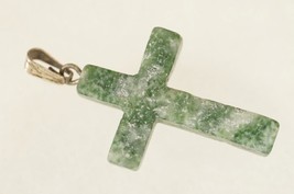 Vintage Christian Jewelry 25MM Cross Pendant 925 Sterling Silver Nephrit... - $16.82