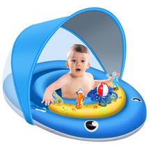 Baby Pool Float With Canopy Upf50+ Sun Protection, 6-24 Months Inflatable Infant - £47.99 GBP