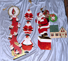 #3172 Retro Vintage Paper Christmas Hangings hinged Santas, Elves - $45.00