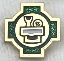 Holy Eucharist Pin Gold Tone Green Enamel Catholic Brooch - £10.01 GBP