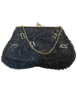 Antique Womens Black Beaded Evening Bag Purse Satin Lining 7x4.5 Chain S... - $24.33