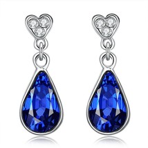 18K Italian WhiteGold Sapphire Drop Earring FREE Shipping Worldwide. - £23.91 GBP