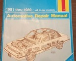 Haynes - Owners Workshop Manual - Dodge Aires &amp; Plymouth Reliant 1981 - ... - £3.52 GBP