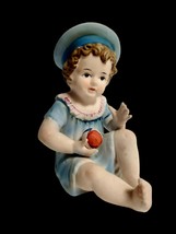 Vtg Hand Painted KPM Ceramic Bisque 6.5&quot; Piano Baby w/Ball, Blue Sailor Dress - £17.22 GBP