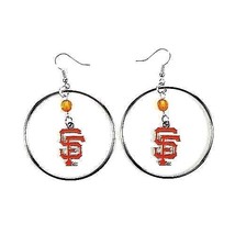 SAN FRANCISCO GIANTS EARRINGS 2” HOOP DANGLE FLOATING W/ BEAD HYPOALLERG... - £4.60 GBP