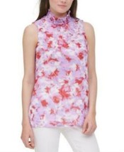 Calvin Klein Floral-Print Smocked-Neck Top, Size Large - £26.47 GBP