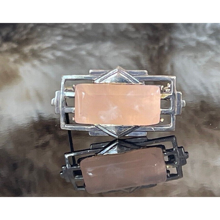 Art Deco Era 925 Sterling Silver And Pink Quartz Brooch Sky Item image 4