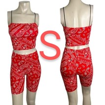 Red Bandana Print Cami Biker Shorts Set~ Size S - £28.36 GBP