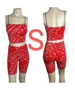 Red Bandana Print Cami Biker Shorts Set~ Size S - £27.94 GBP