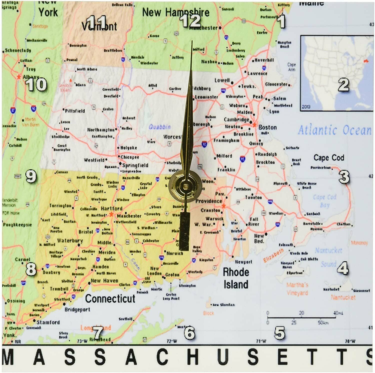 3D Rose dc_184600_1 Print of Massachusetts Cities and State Map Desk Clock, 6x6 - $13.78