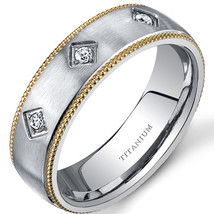 Men&#39;s 8mm Titanium 3 Stone Gold Tone Wedding Ring - £47.95 GBP