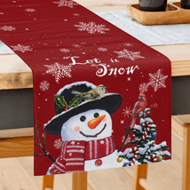 Red Christmas Table Runner - Snowman Rustic Christmas Birds Table Runners Winter - £11.87 GBP