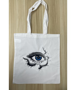 Blue eye unique Embroidered cotton tote bag, shopping bag - £7.82 GBP