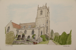 All Saints church, Nunney, Somerset UK, Watercolour print - $60.00